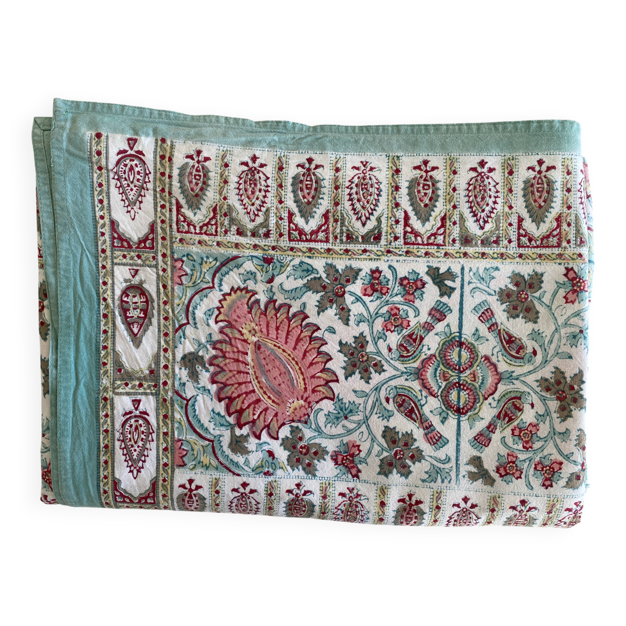 Grande nappe "Simrane" - Imprimé - Framboise et turquoise - 240x350cm