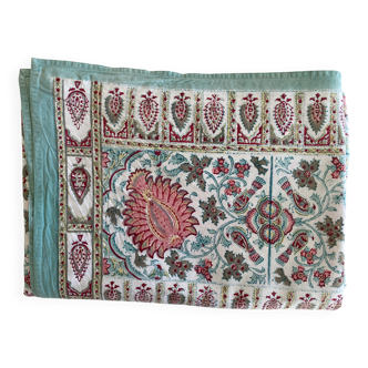 Large "Simrane" tablecloth - Printed - Raspberry and turquoise - 240x350cm