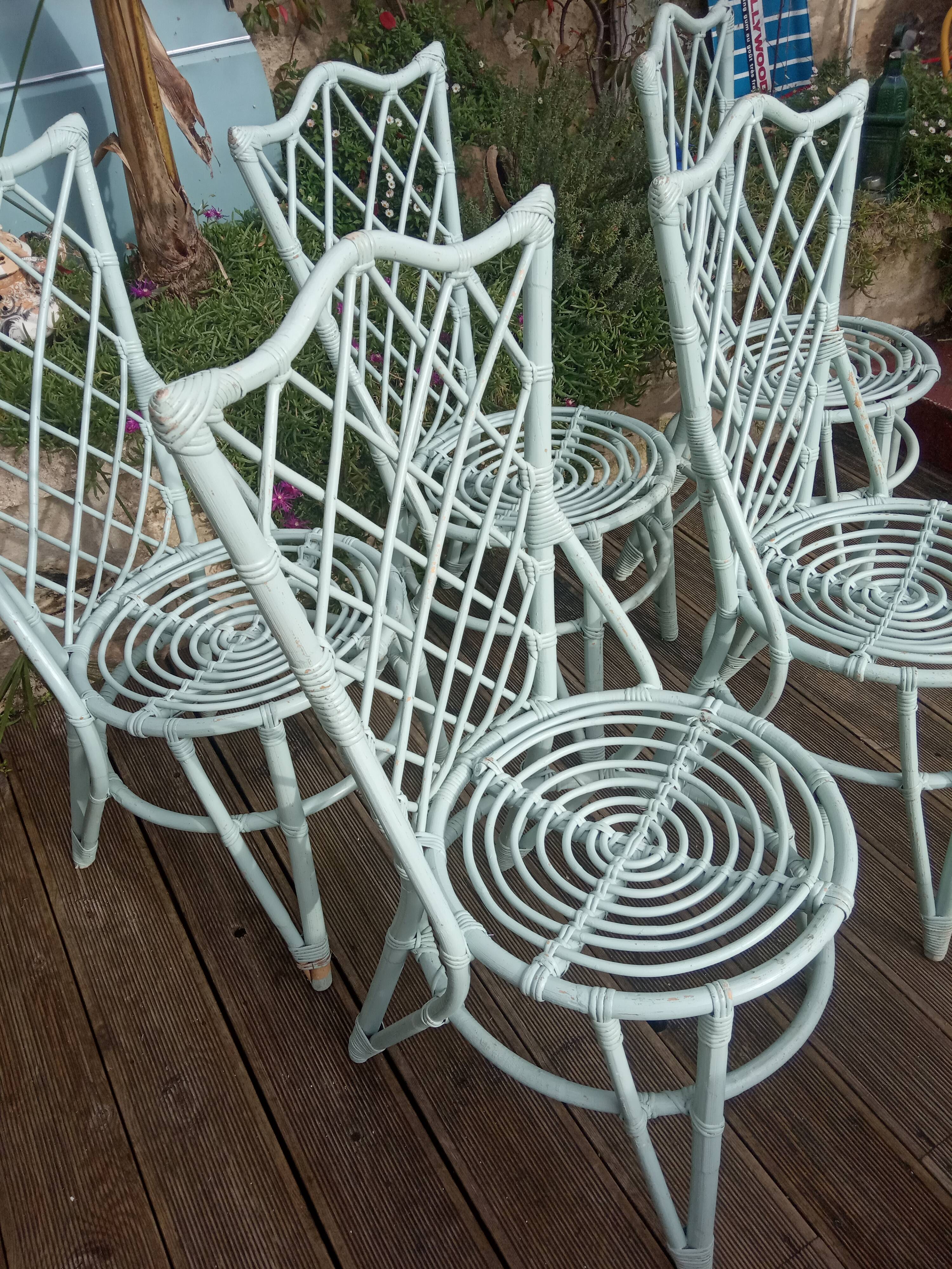 Lot of 5 rattan chairs 50s