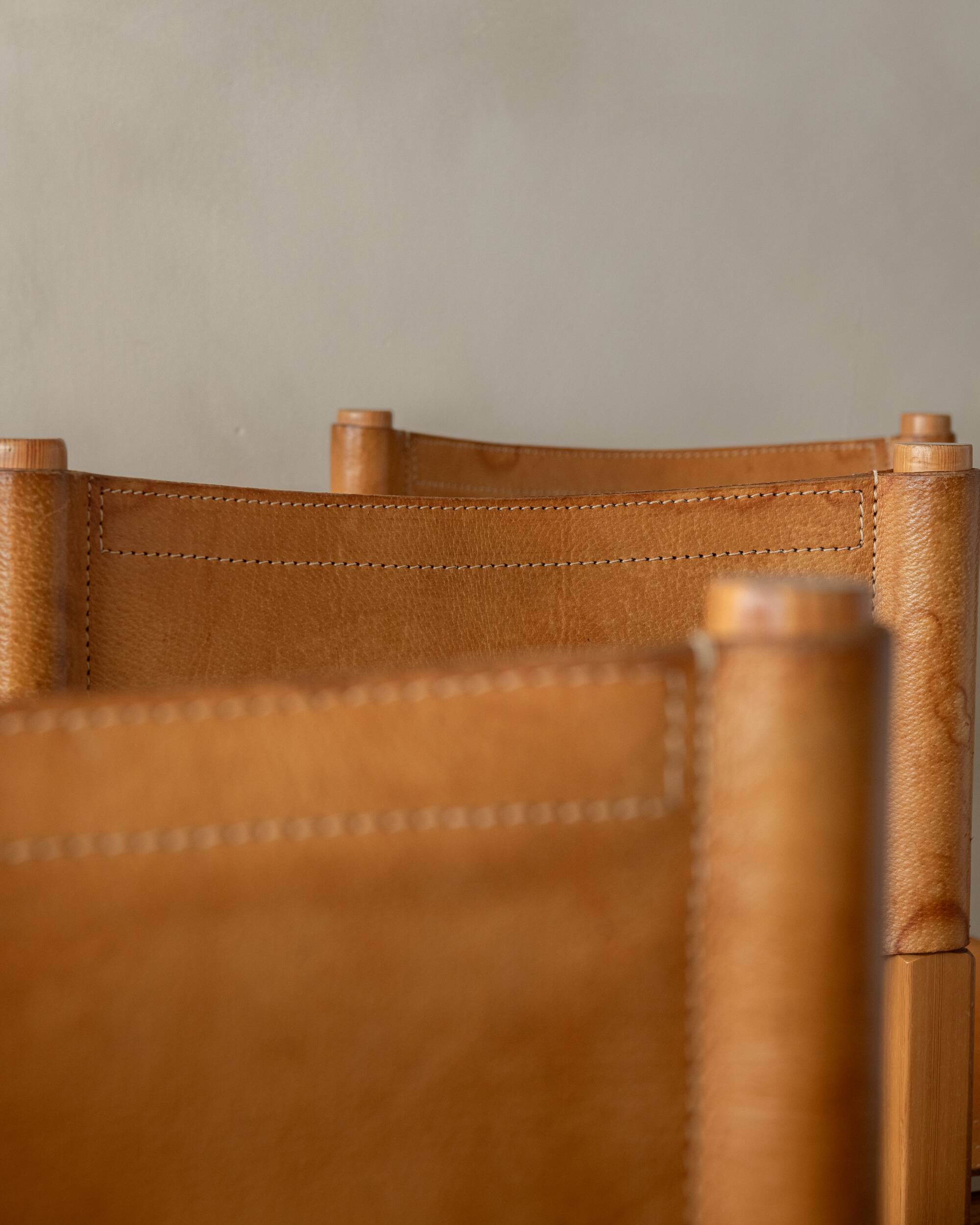 Vintage Kotka Dining Chairs Tomas Jelinek IKEA, Pine Leather 1980s Set of 6