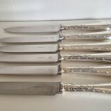 Lot de 6 couteaux de table Christofle ,  lame inox et manche en argent