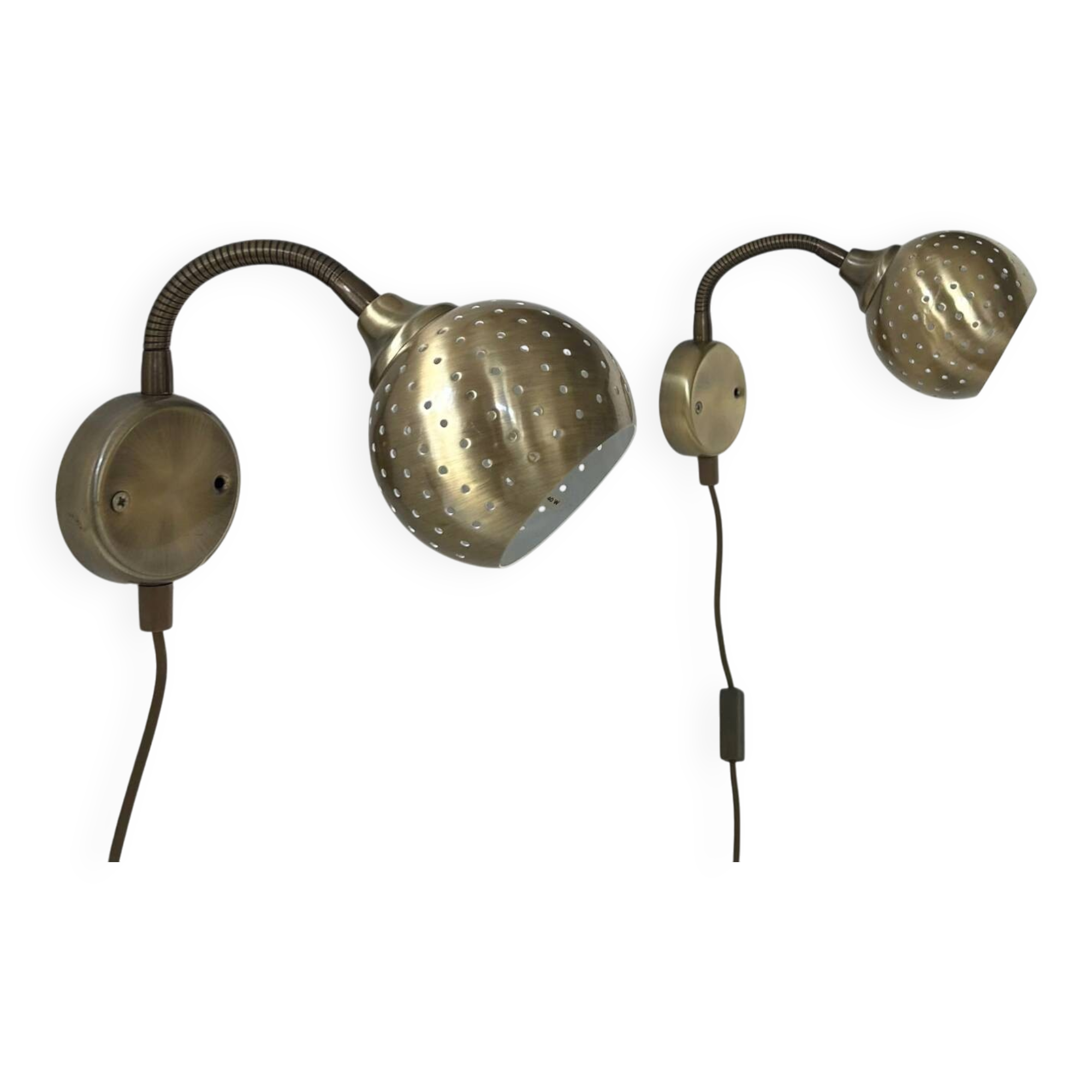 Pair of vintage adjustable wall lights, perforated brass, Sweden 1960
