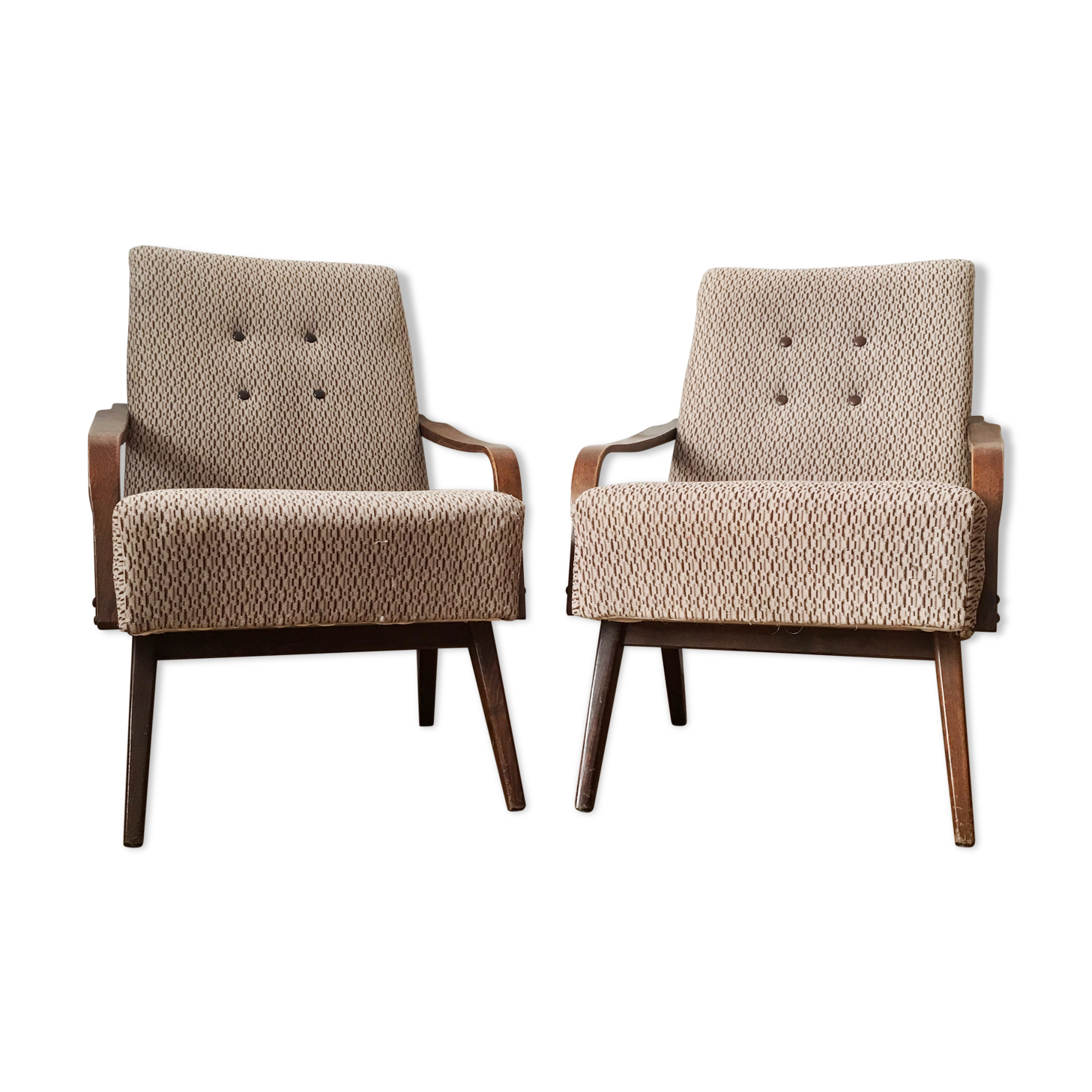 Grey/Brown Vintage Armchairs, 1960s, pair