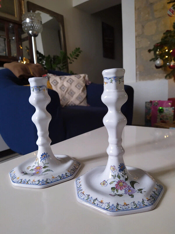 Pair of candlesticks Moustiers