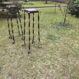 Pair of Brutalist patinated iron and veined marble columns, 1960s