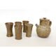 Sandstone teapot from La Borne and 5 cups signed Tiffoche, 1970s.