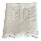 Antique linen, embroidered sheet with monogram (model 1)