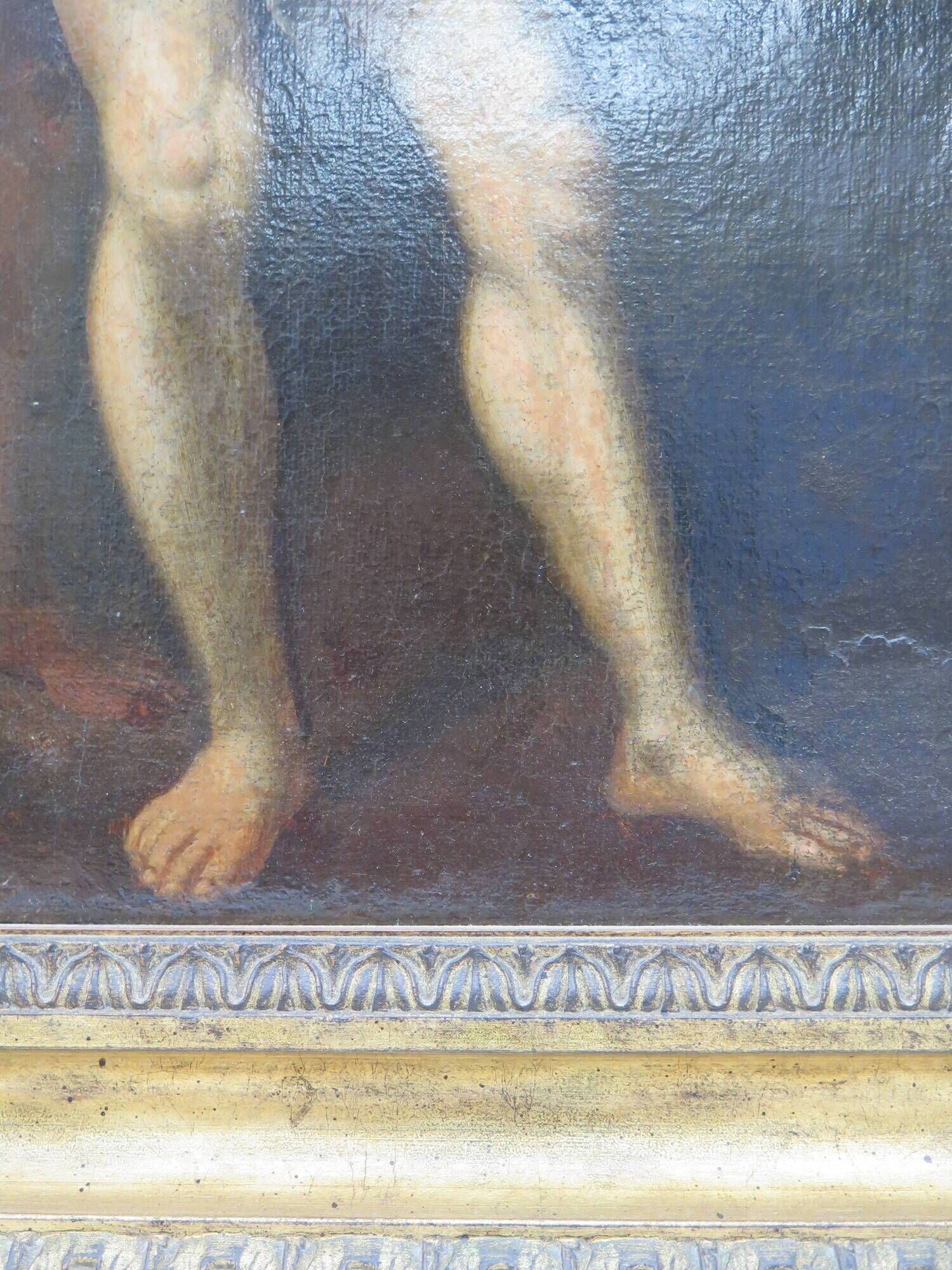 Antique painting Flagellation of Christ with early XIX gilded wooden frame