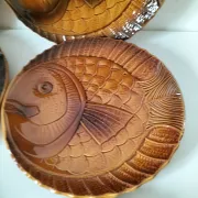 6 antique fish barbotine plates – Saint-Clément