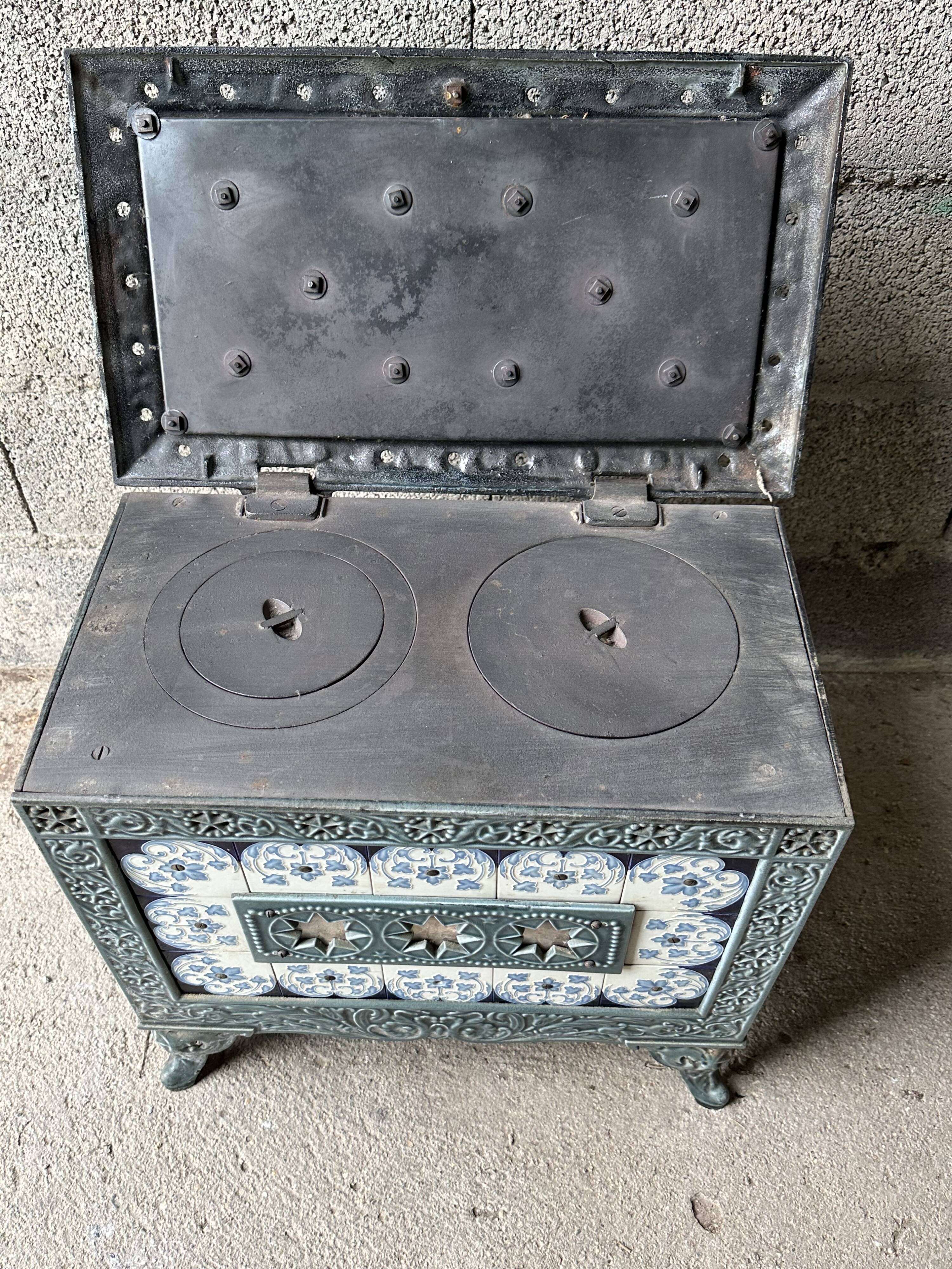 Enamelled cast iron wood stove and earthenware Mirus