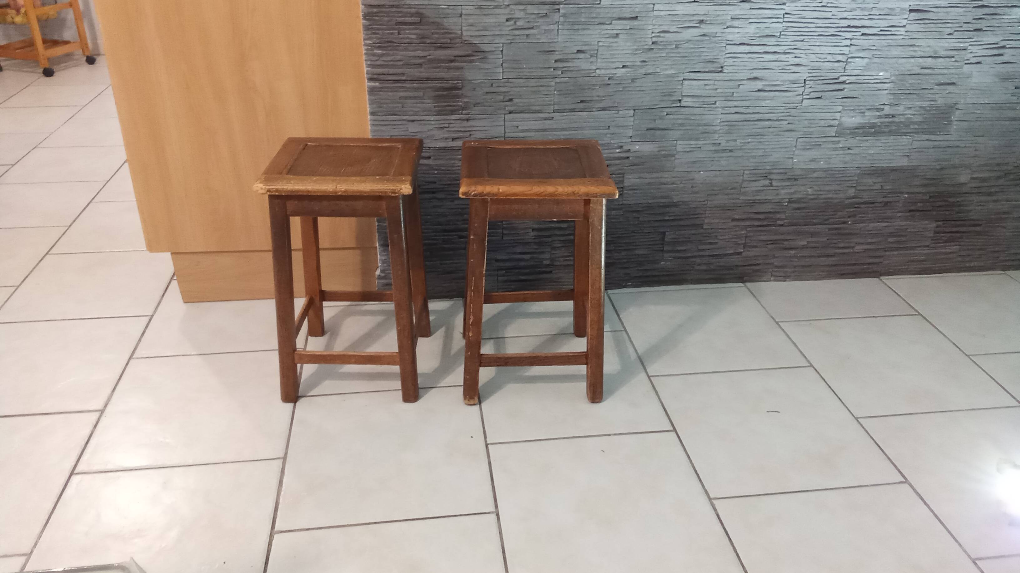 Pair of vintage wooden stools from the reconstruction period from the 40s and 50s