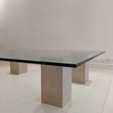 Table en verre et pieds en travertin