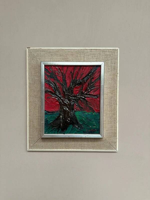 Original Swedish oil on canvas “The Tree” by Frans Rabe, vintage & framed 38x42cm