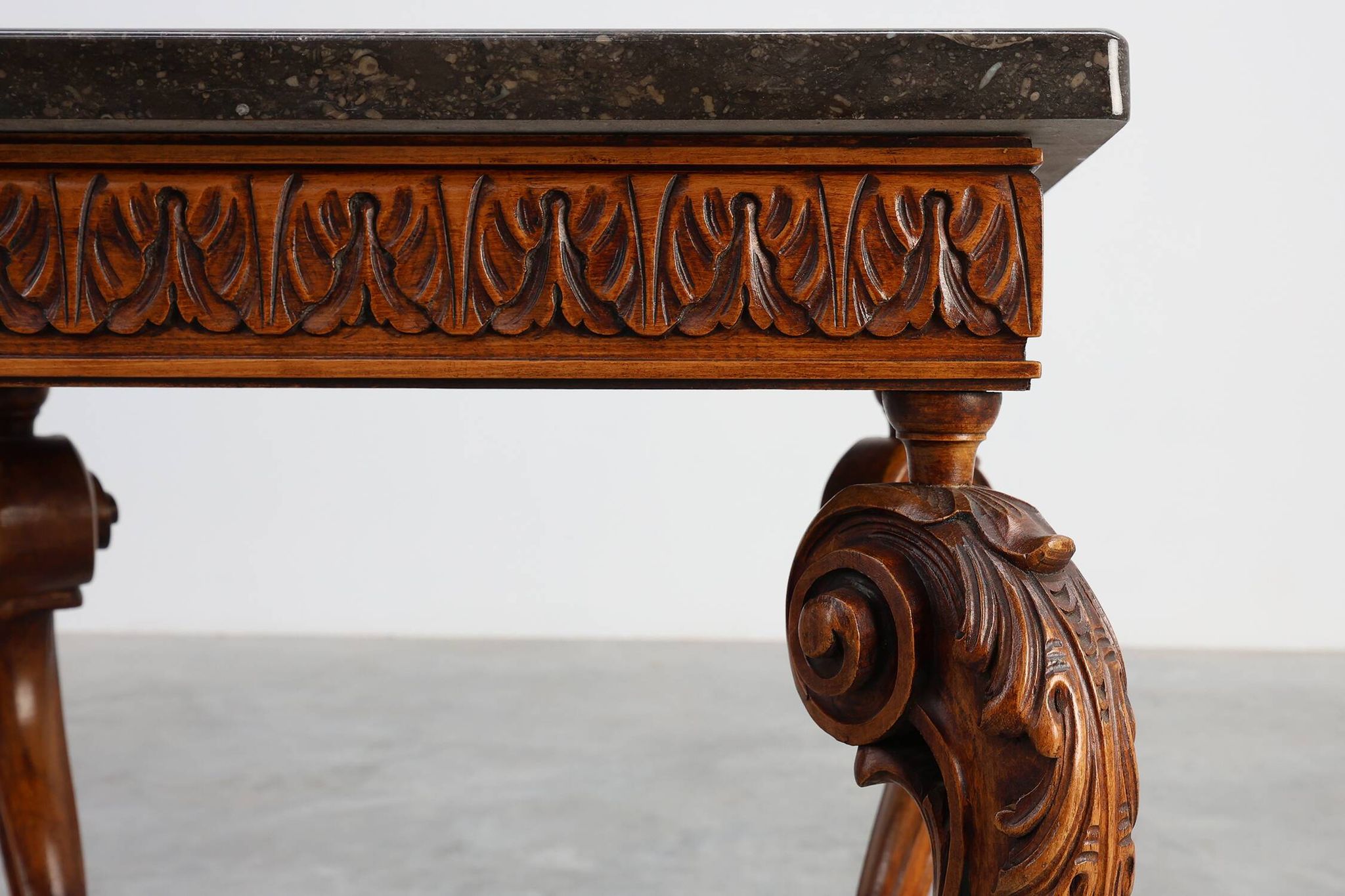 Pair of Napoleon III style Walnut side tables with Bluestone tops, France