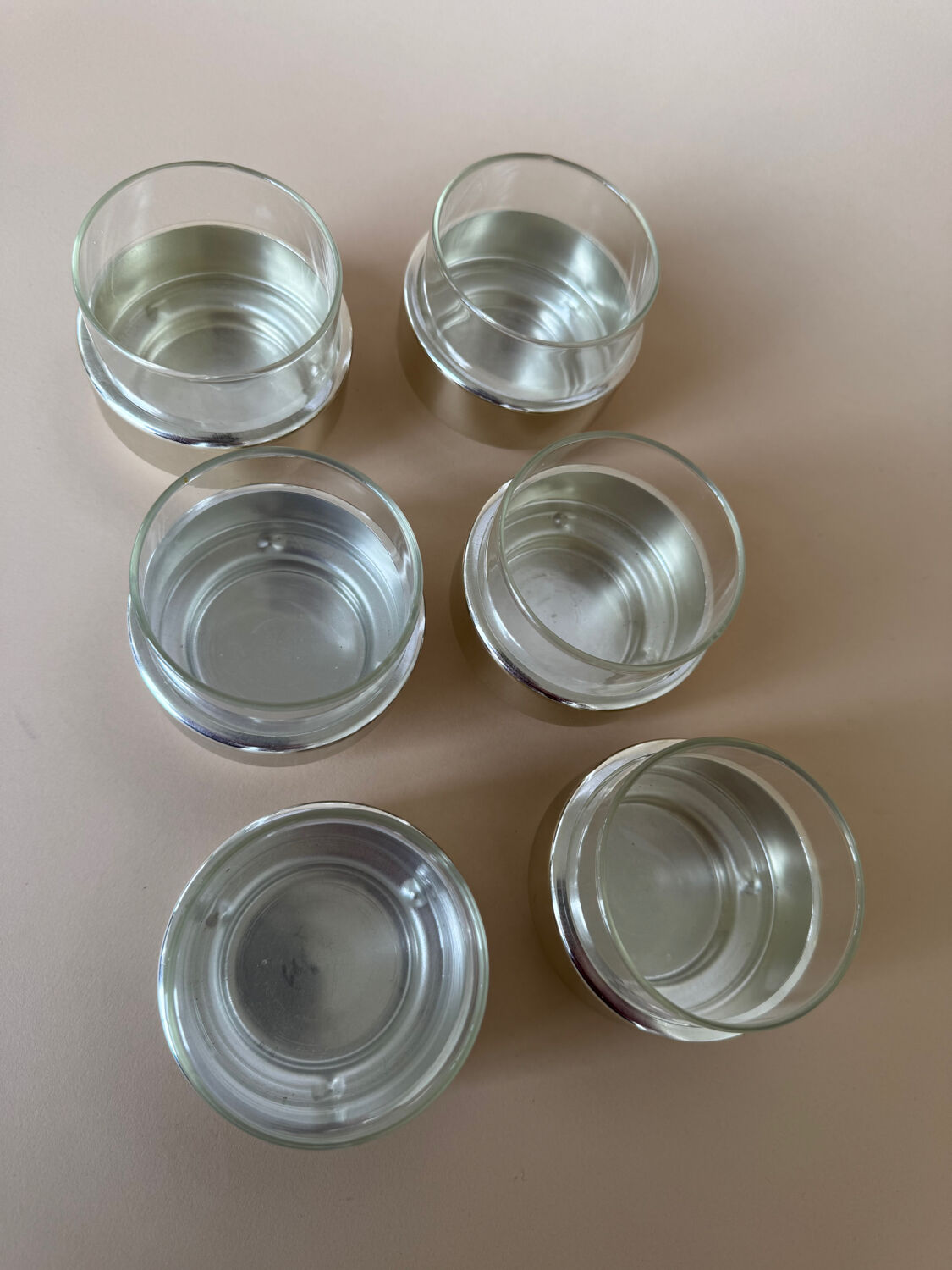 Vintage Modernist Set Of 6 Glass Coffee/Tea Cups With Ceramic Teapot