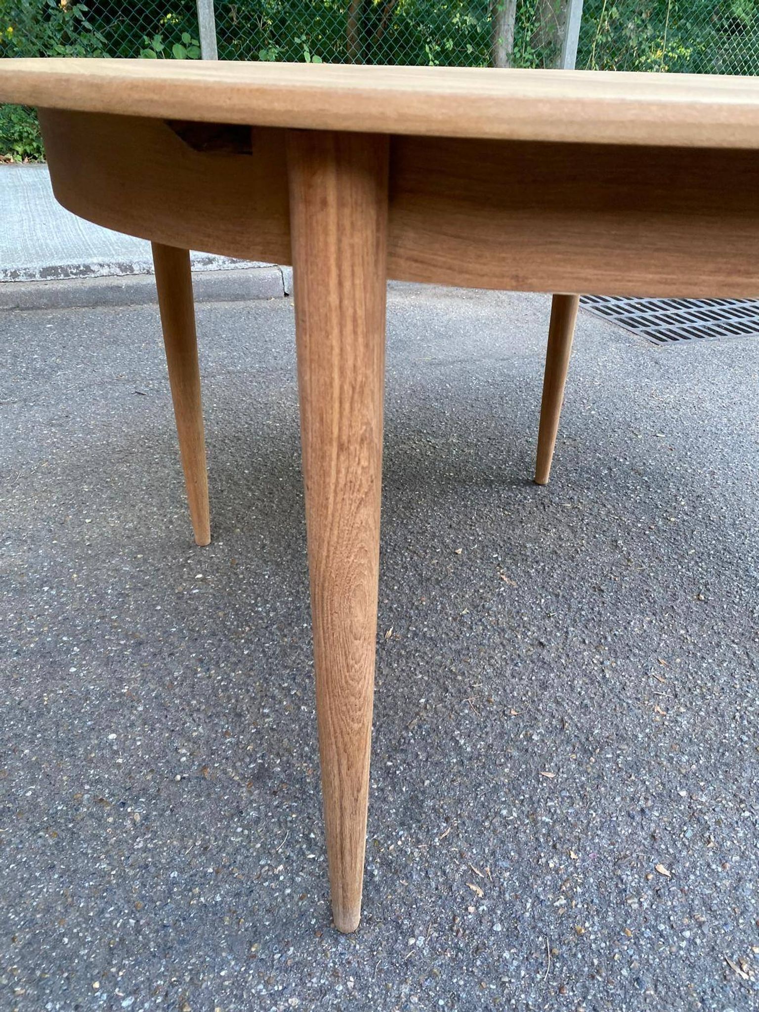 Scandinavian round extendable dining table stripped in teak 115cm