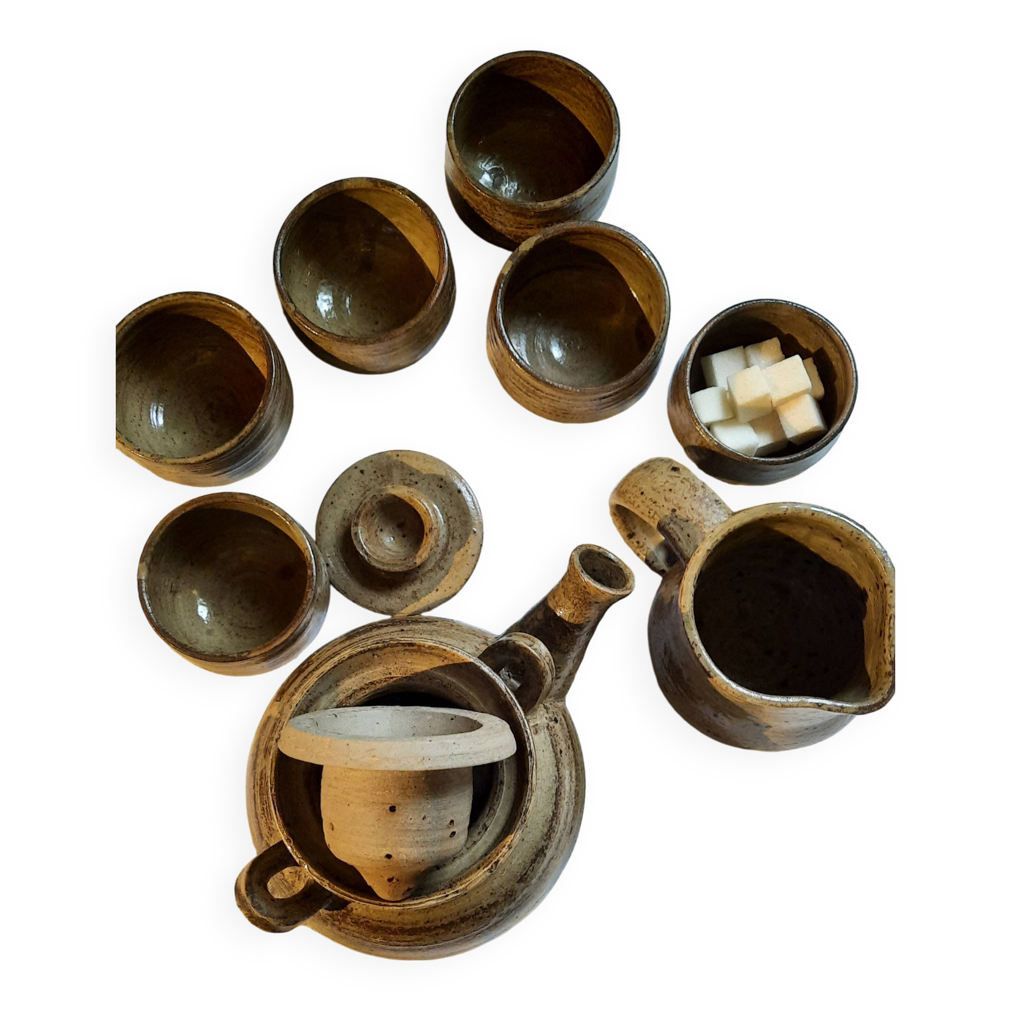 8-piece vintage stoneware tea set by V Benaix