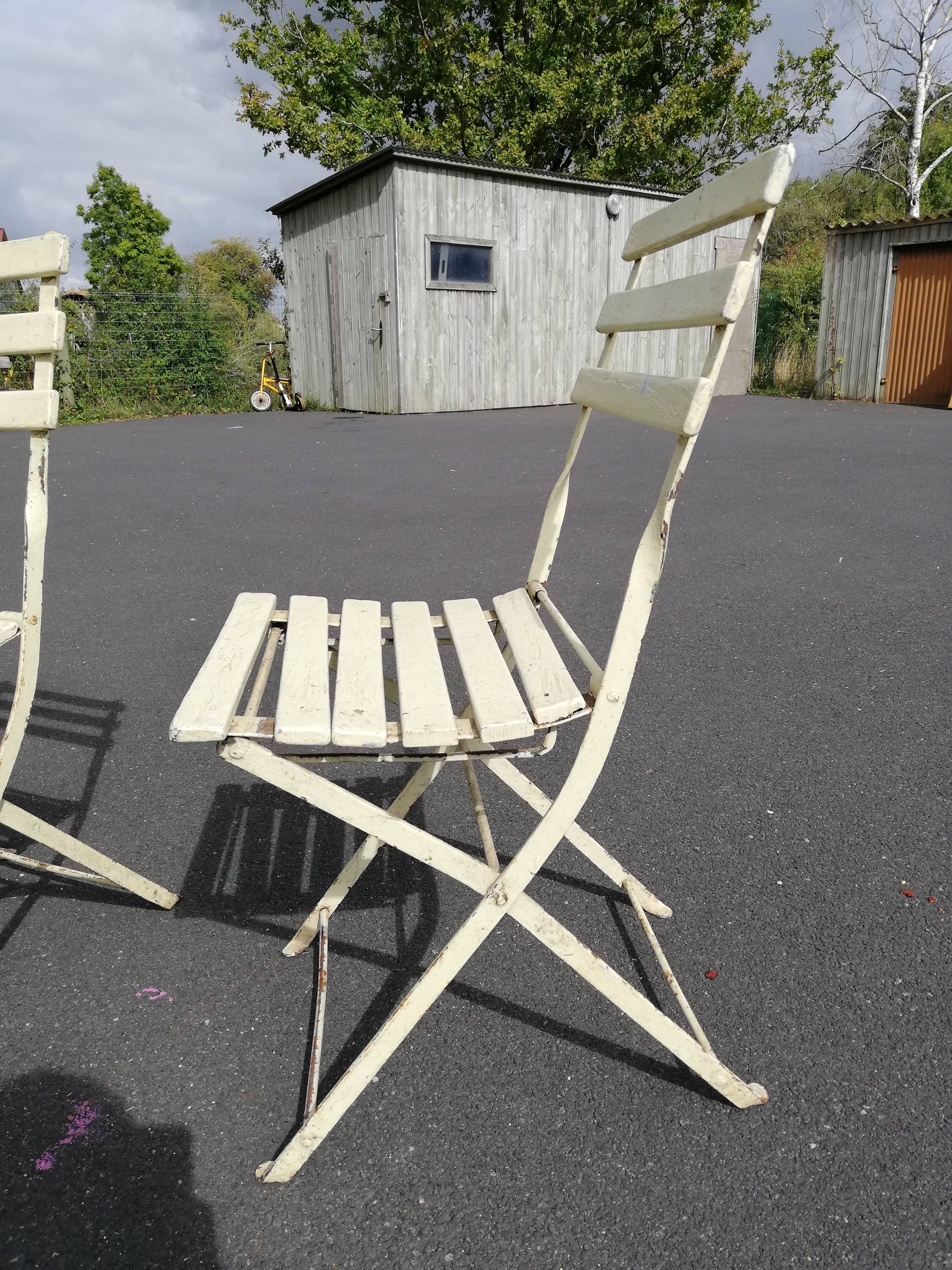 Series of 3 old folding outdoor chairs vintage garden