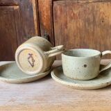 Two large Jean Austruy stoneware cups and saucers