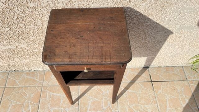 Solid oak bedside table and vintage compass legs