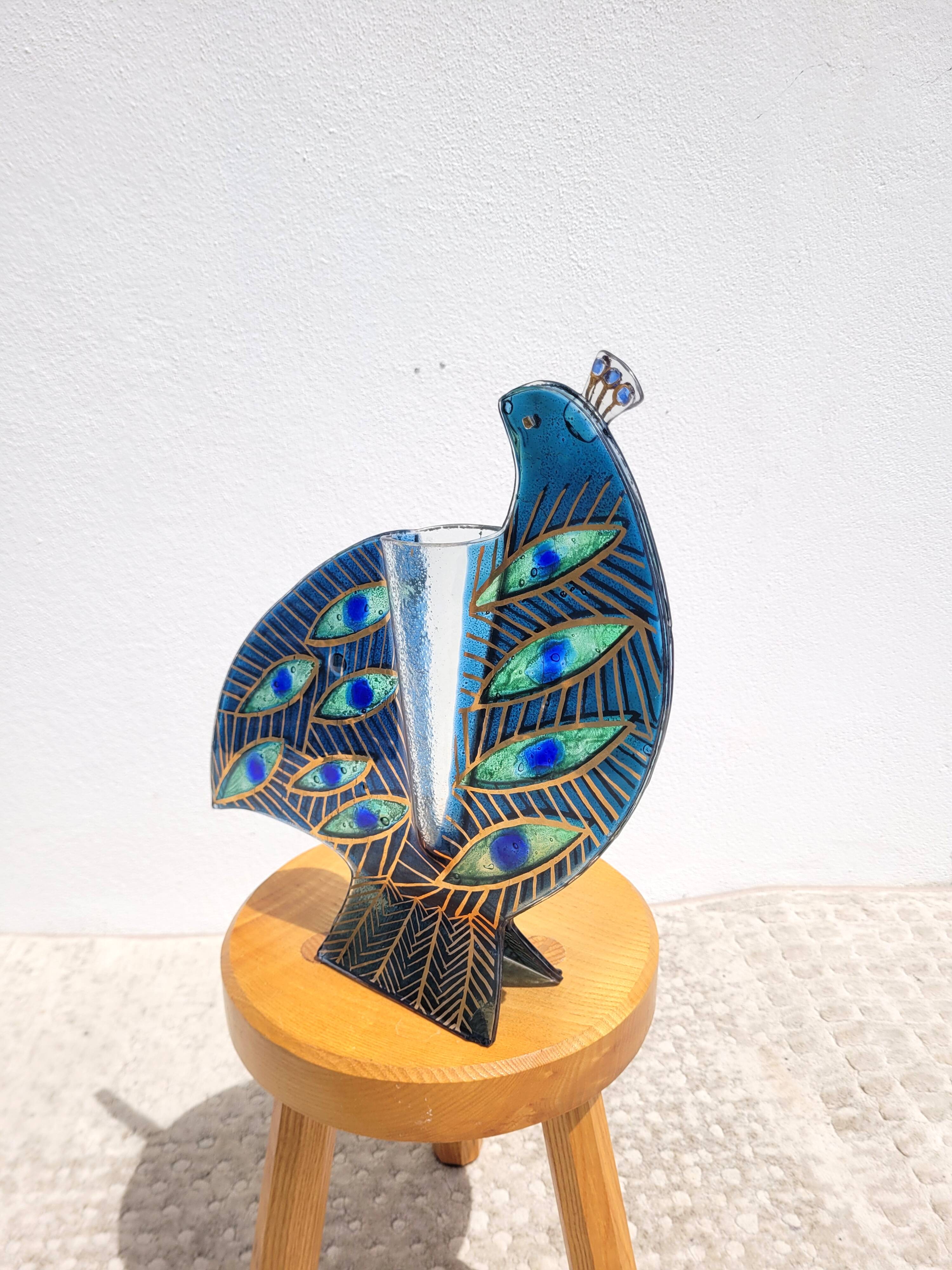 Peacock blue vase in laminated glass