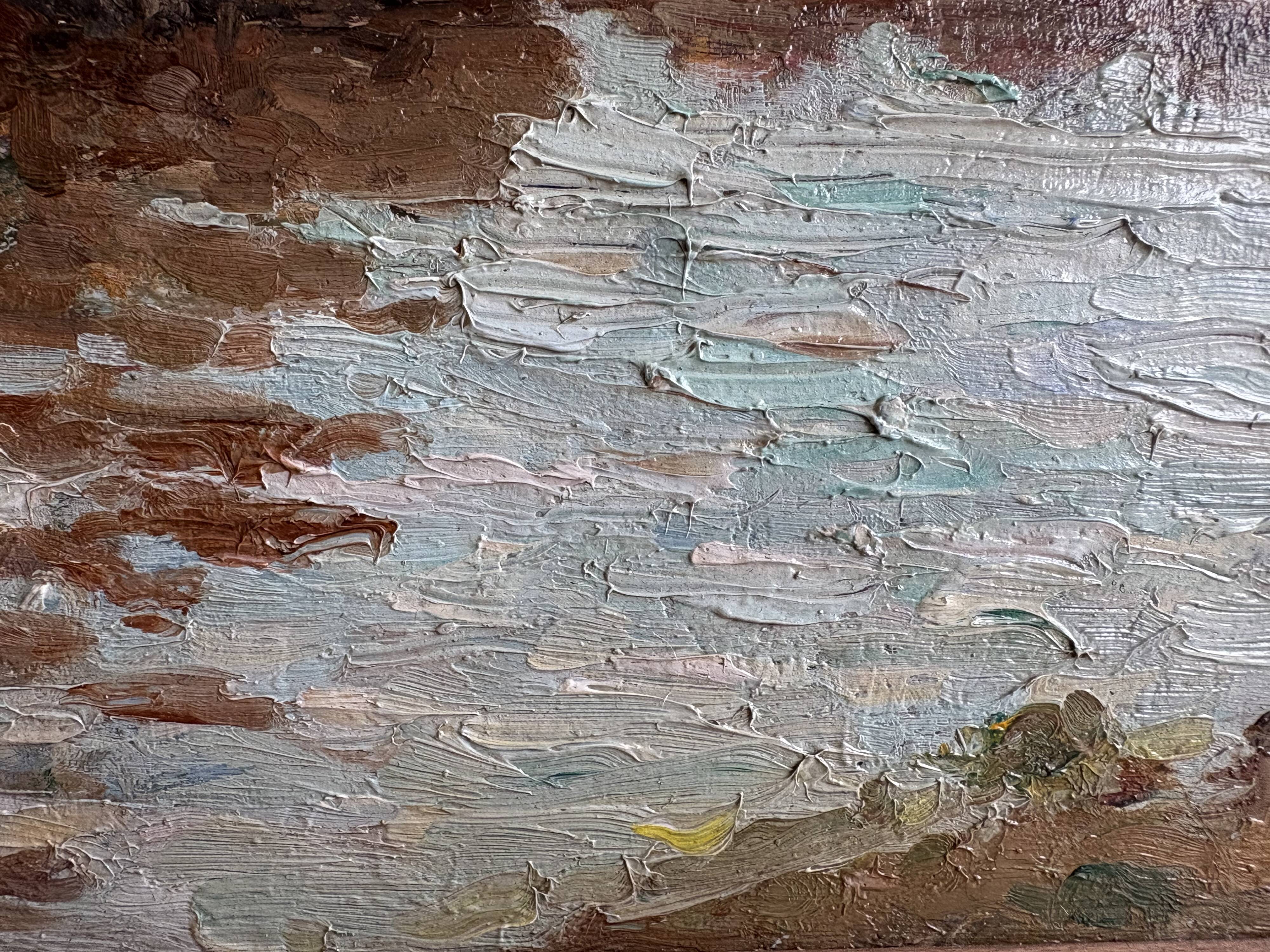 The cornice, marine in oil on wood, early 20th century.