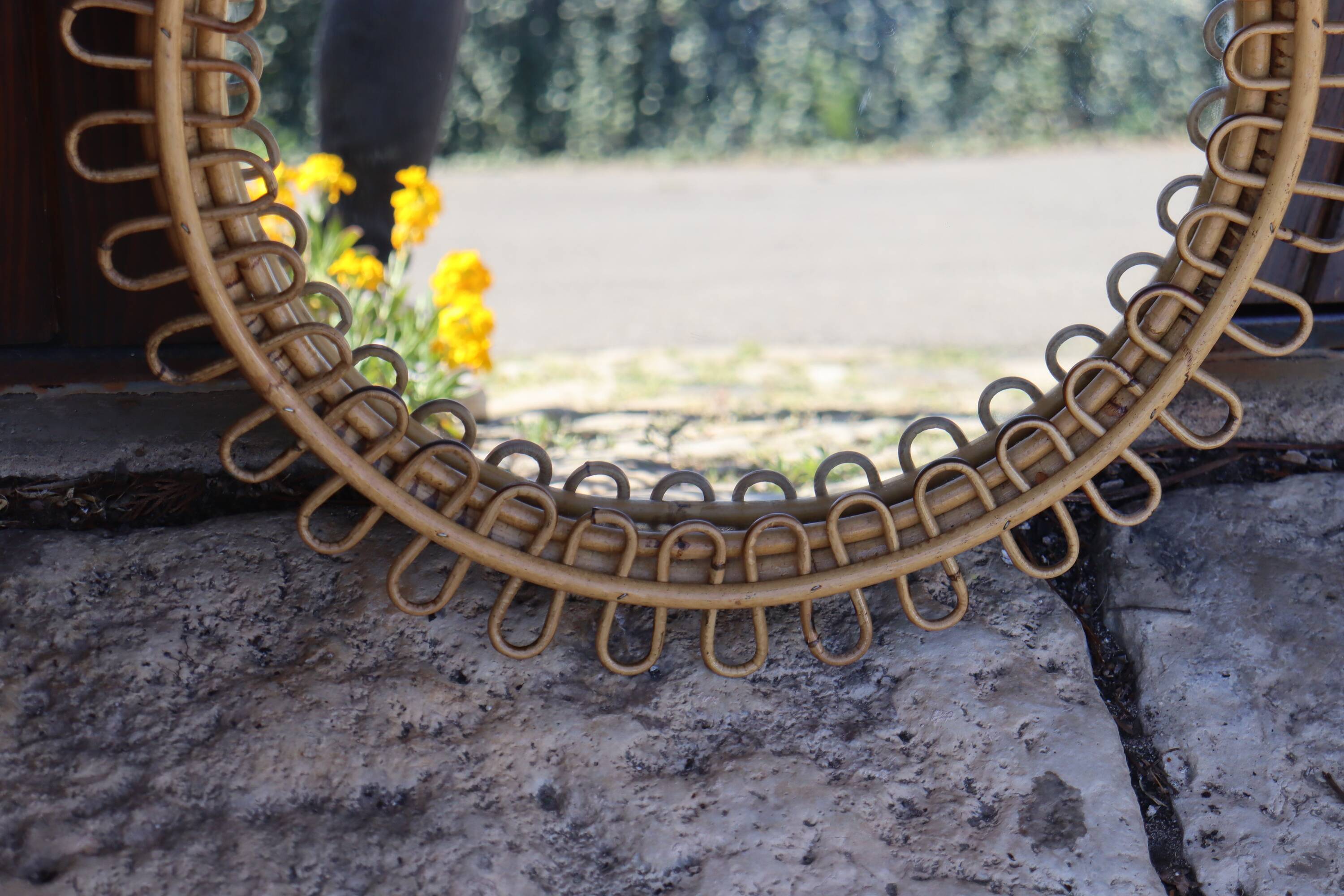 Round rattan mirror attributed to Franco Albini 1950