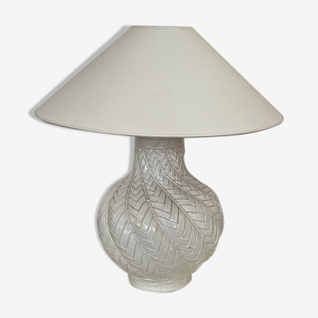 Lampe céramique blanche bambou tresse