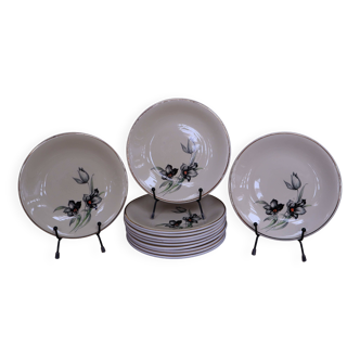 12 dessert plates, Tulips model, Céranord St Amand