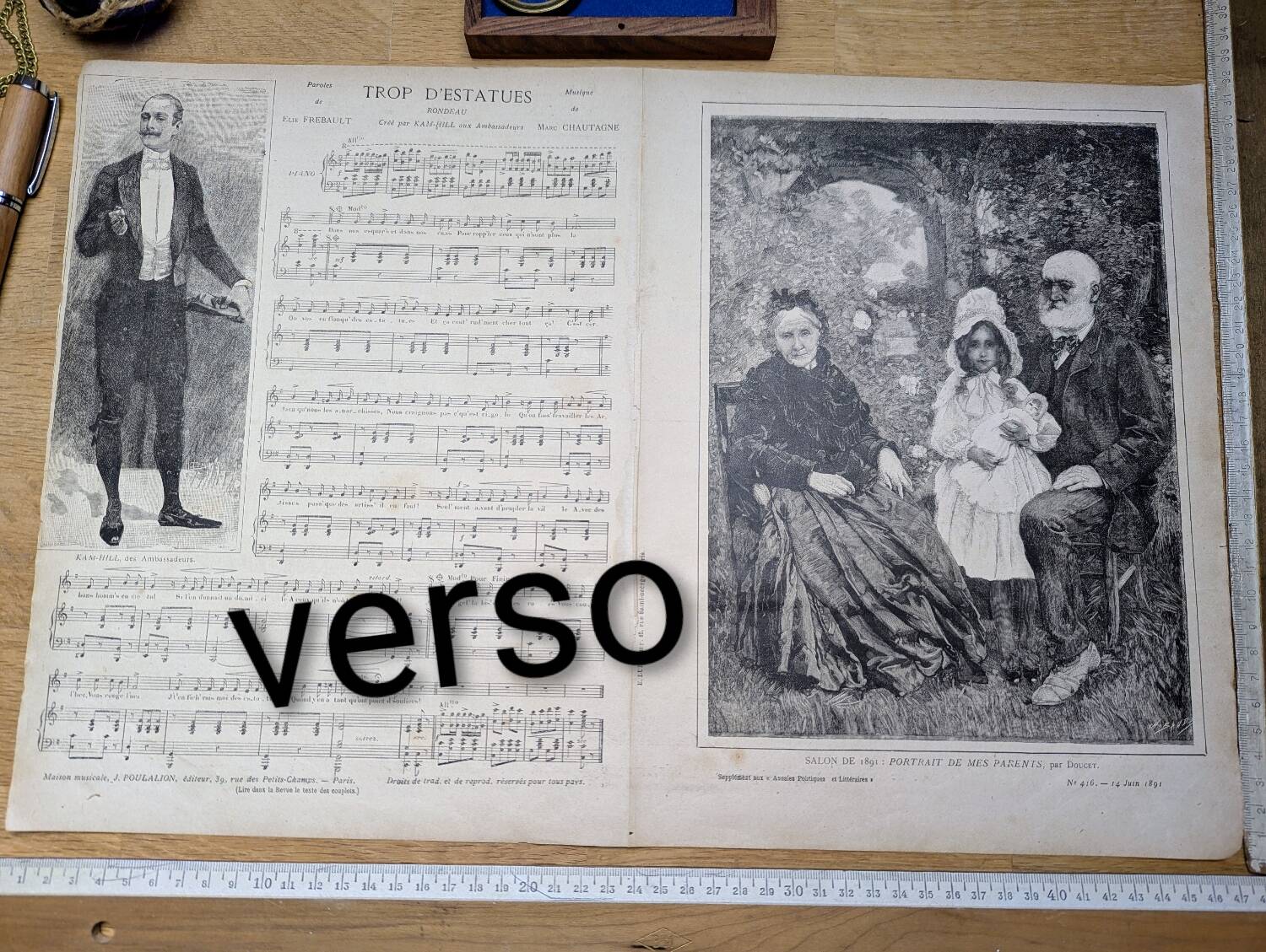 Paris Longchamp, large period engraving, printed in 1891.