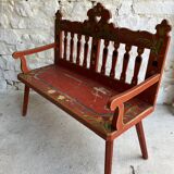 Banc folklorique en bois peint - Europe de l'Est probablement Hongrie - début 20e