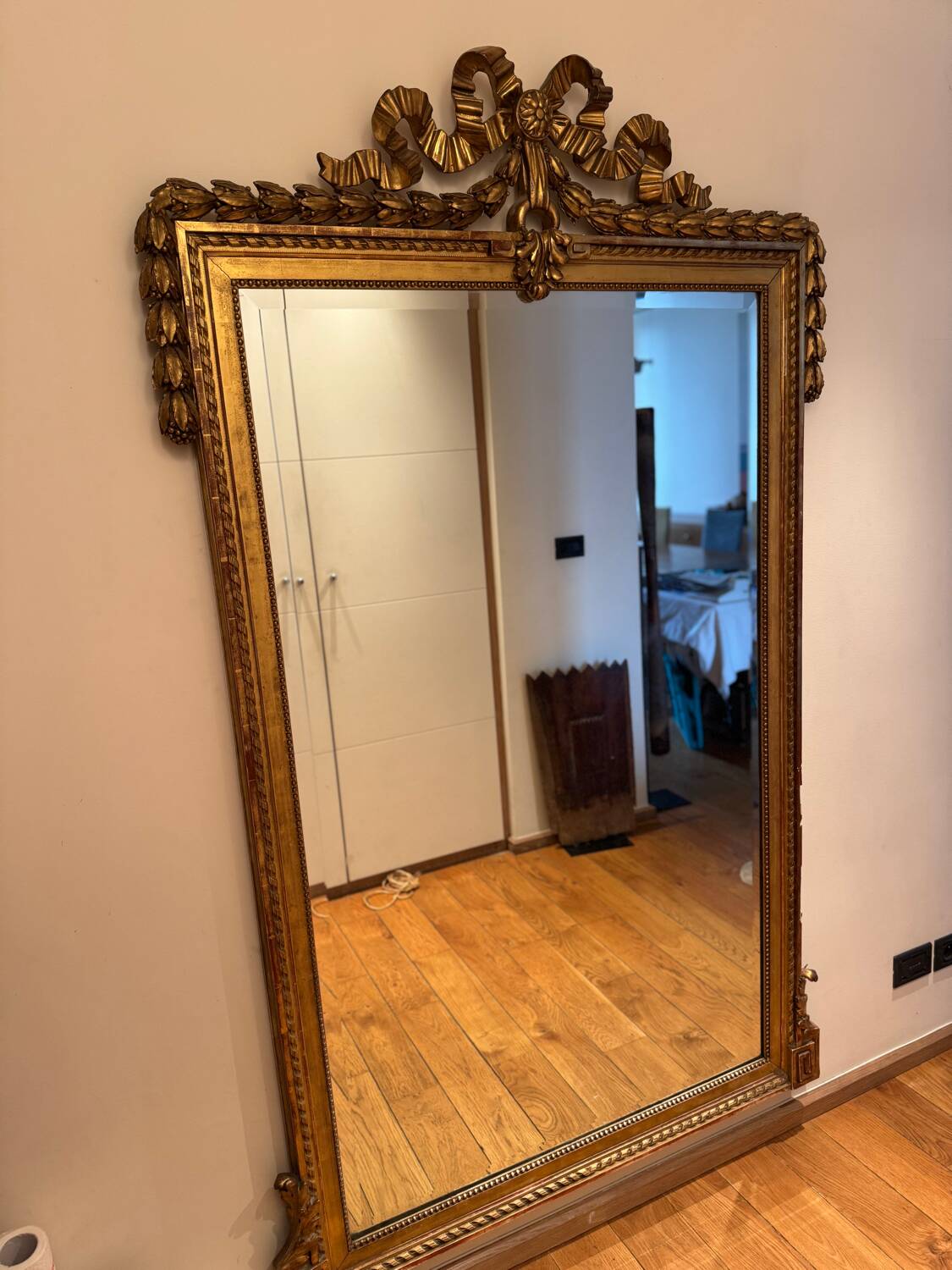 Large antique gilded carved wooden mirror – early 20th century