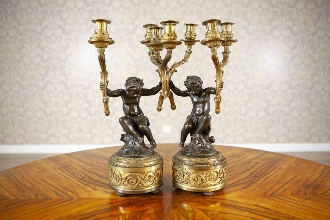 Bronze Four-Armed Candelabras, Set of 2