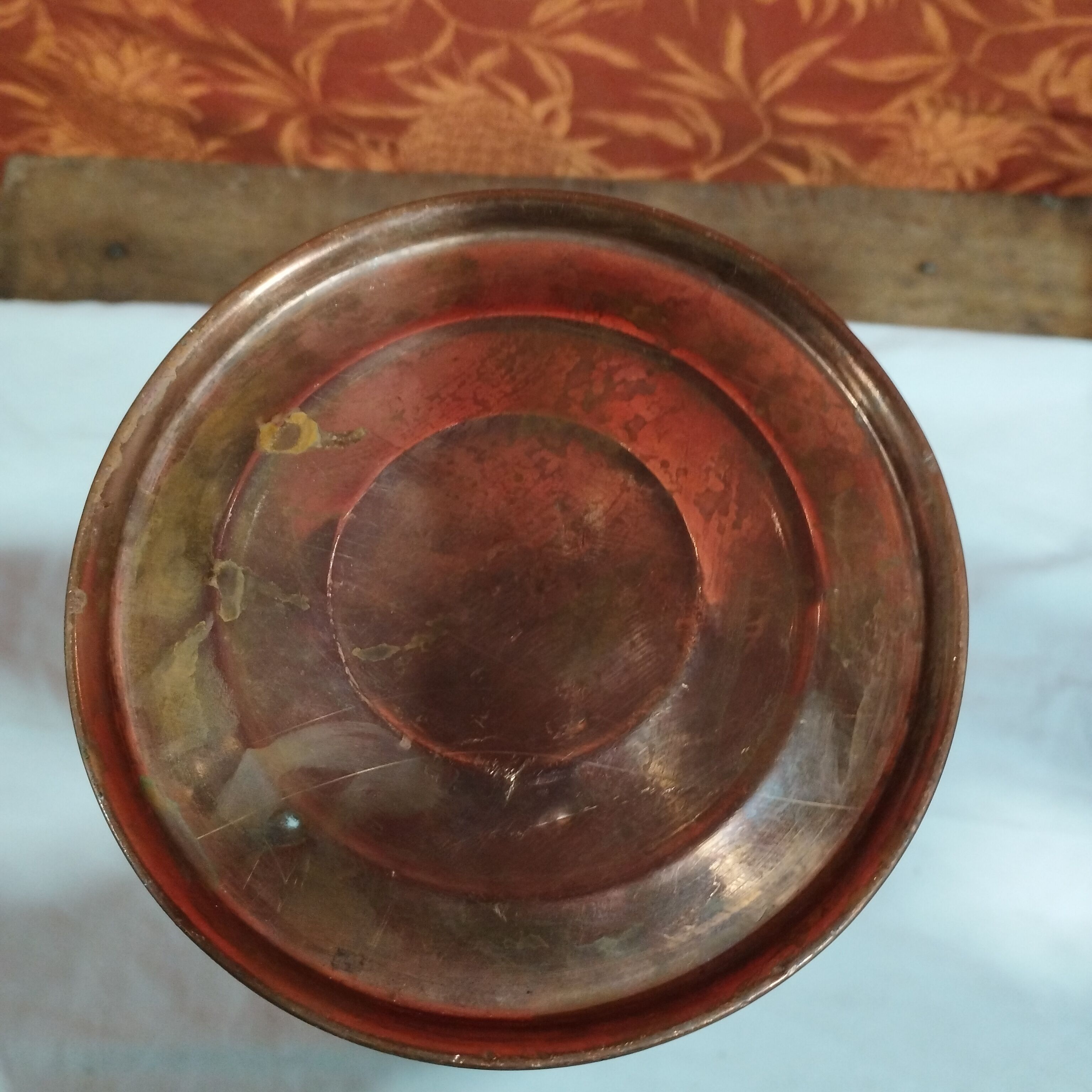 Oriental style vase or copper amphora and brass decoration