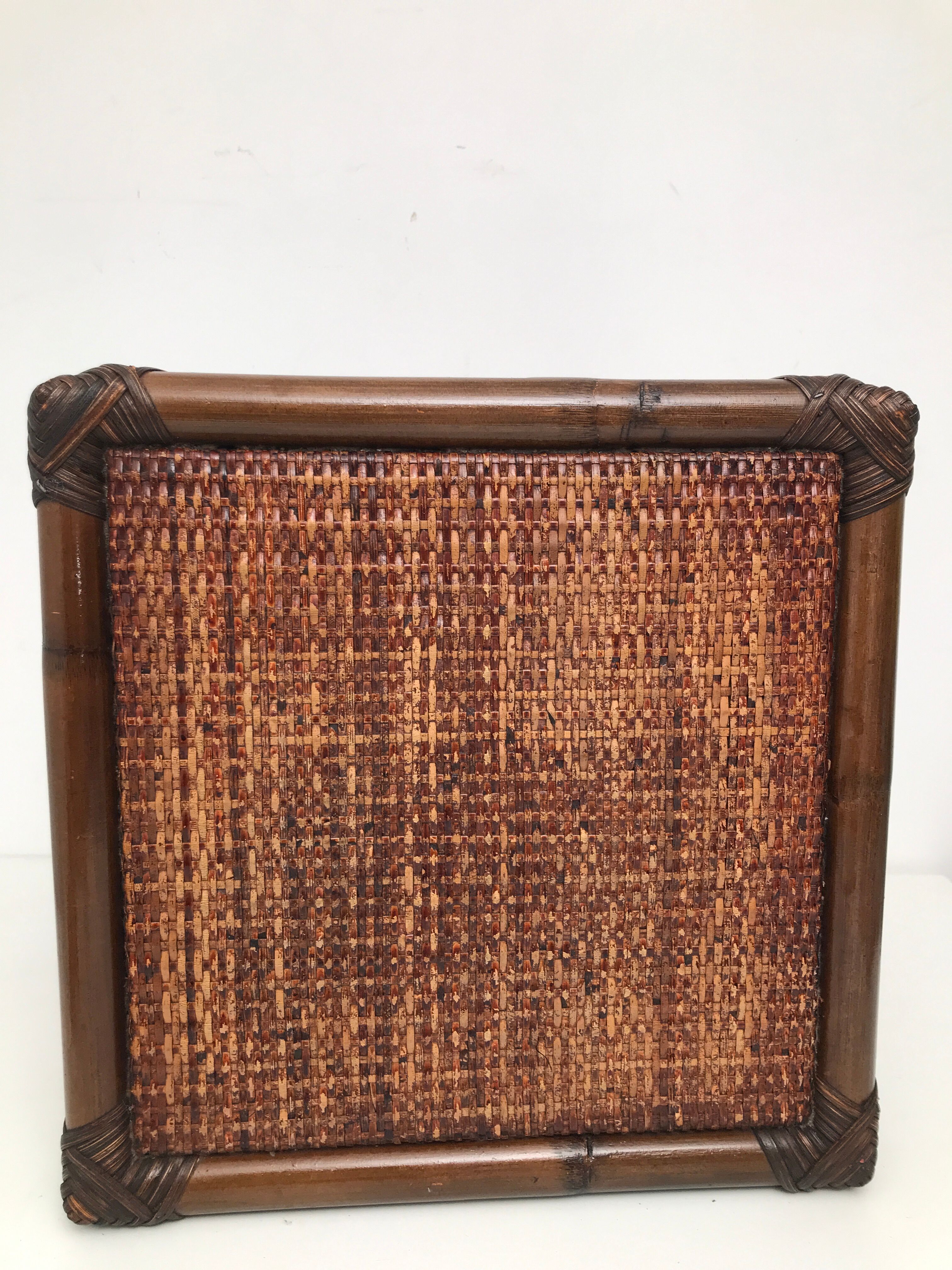 Bedside table stool in vintage cannage rattan