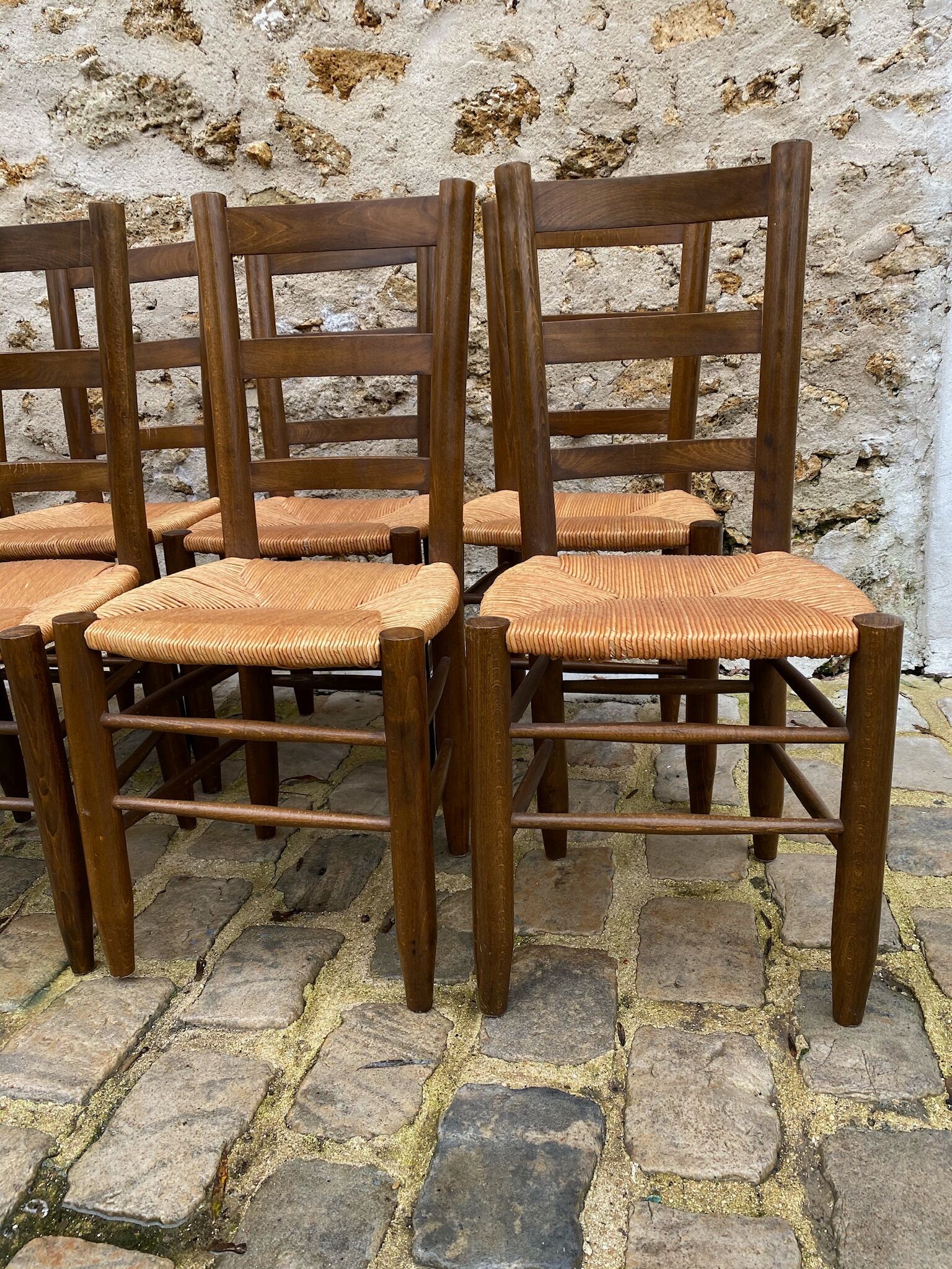 Series of eight mulched chairs