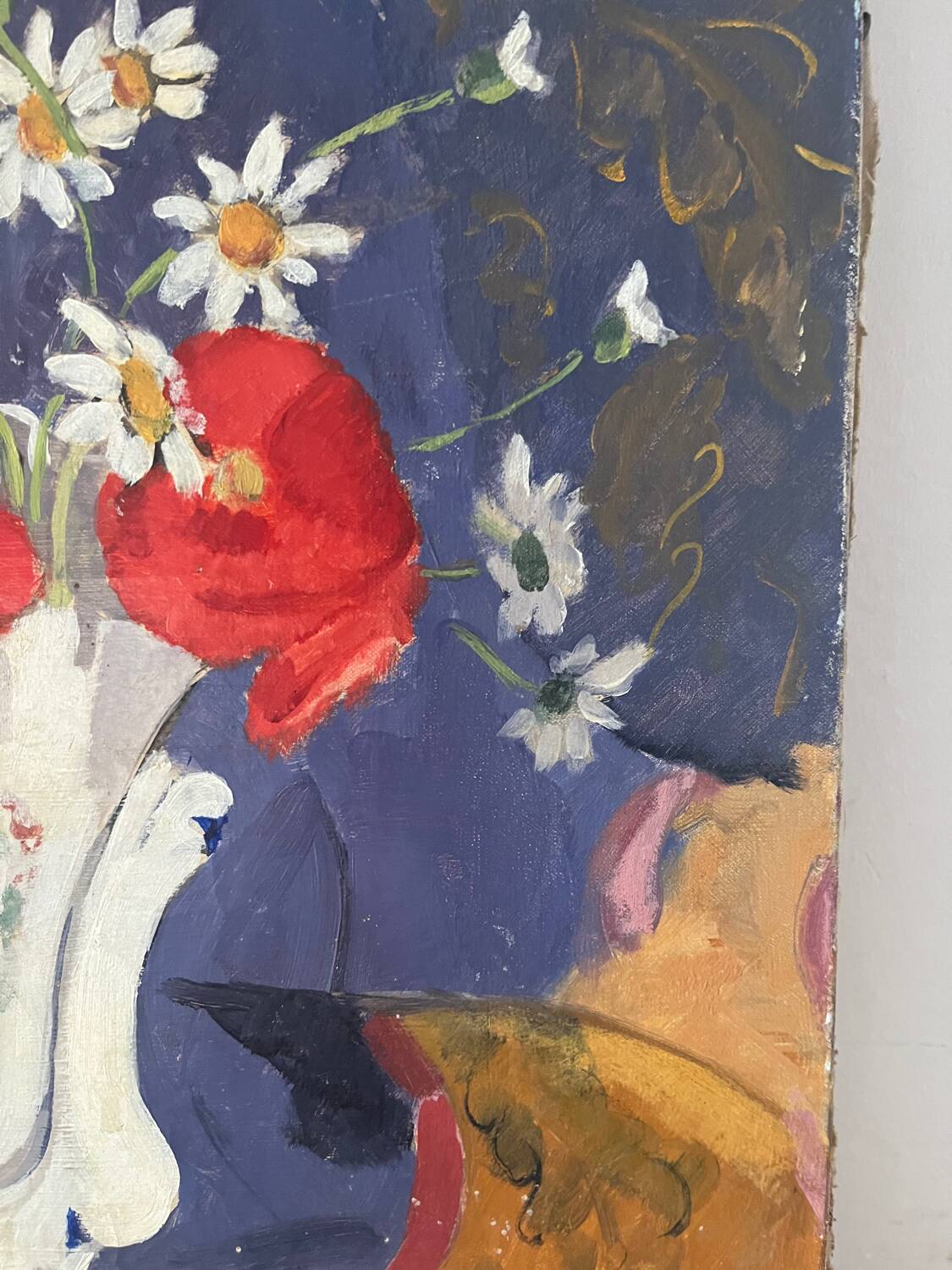 Poppies and daisies, oil on canvas, signed L Riousset.
