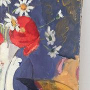Coquelicots et marguerites, huile sur toile, signé L Riousset
