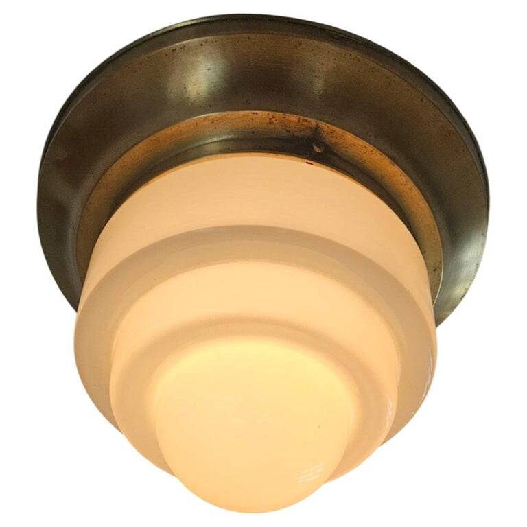 Plafonnier en Laiton et Verre Opale Franta Anyz, années 1930