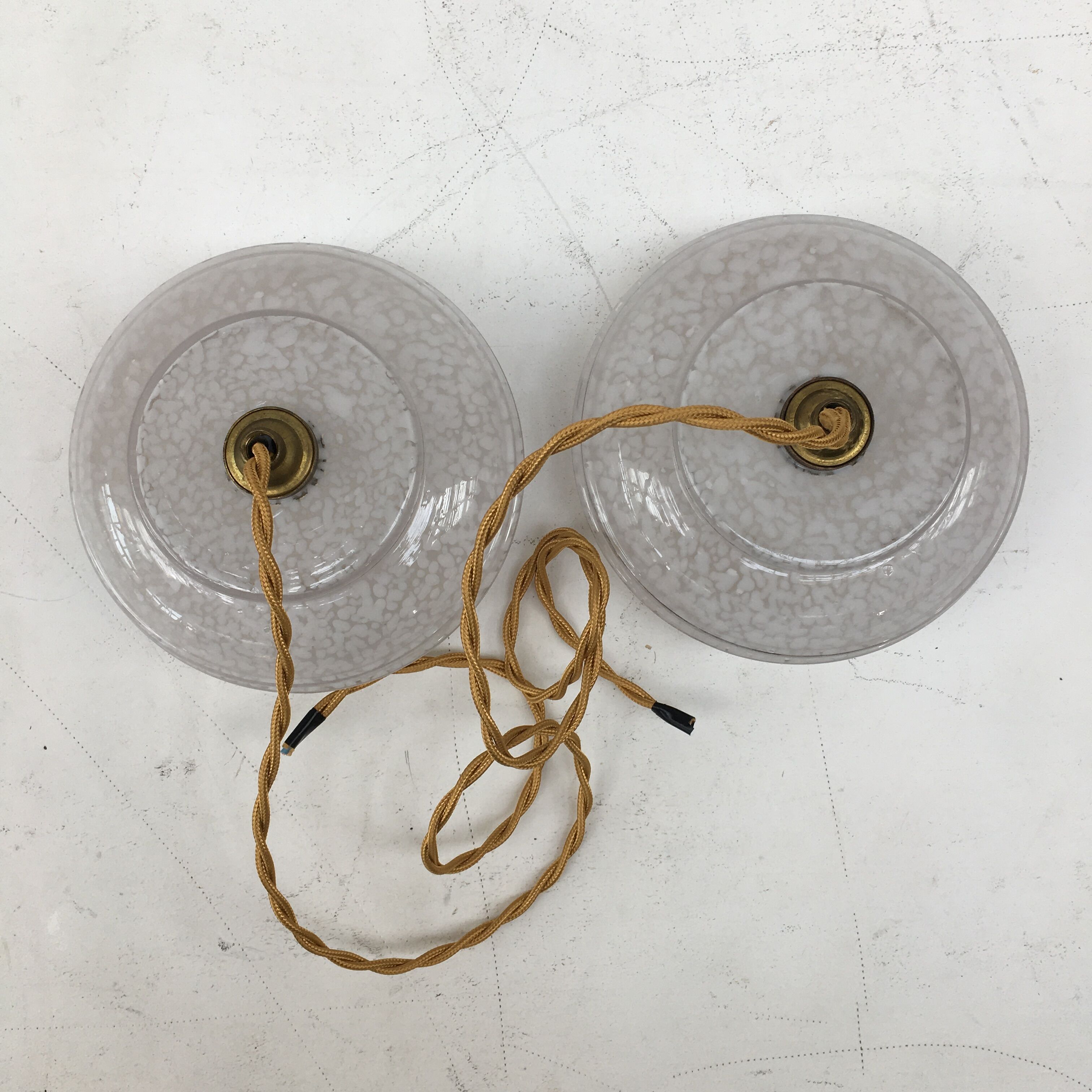 Pair of white clichy glass pendant lamps