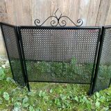 Fireplace screen black metal perforated sheet 3 vintage leaves