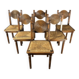 6 Farmhouse wood turned rush dining chairs