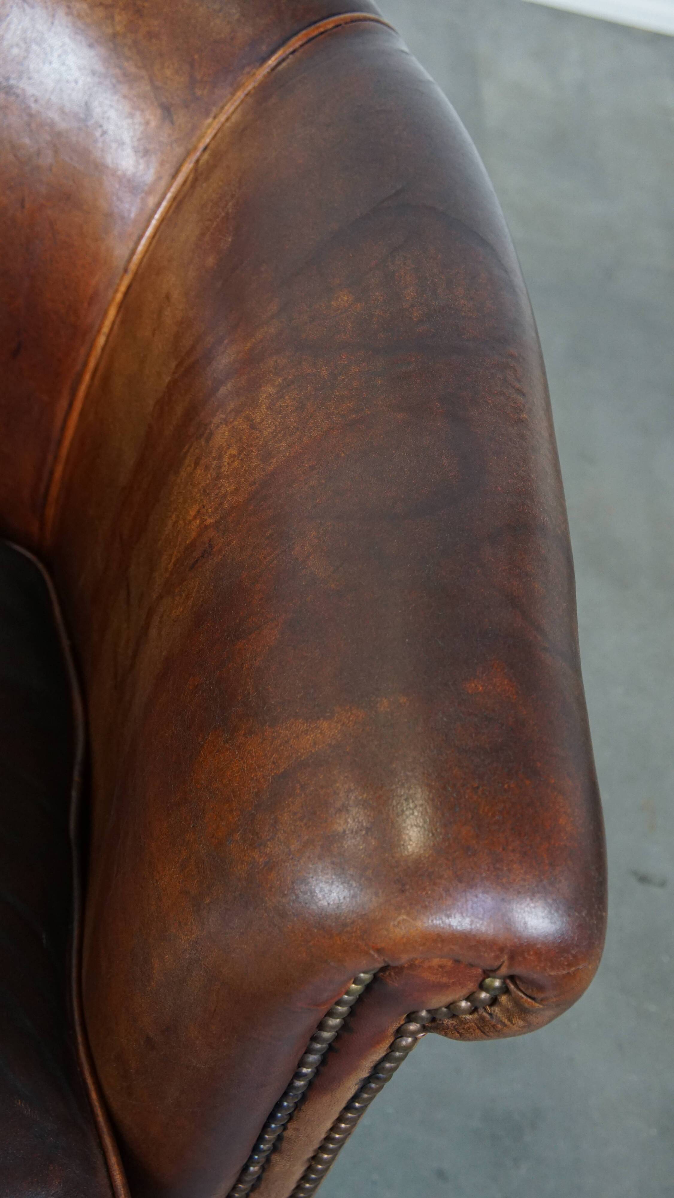 Cognac-Colored Sheepskin Leather Club Armchair