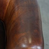 Fauteuil club en cuir de mouton couleur cognac