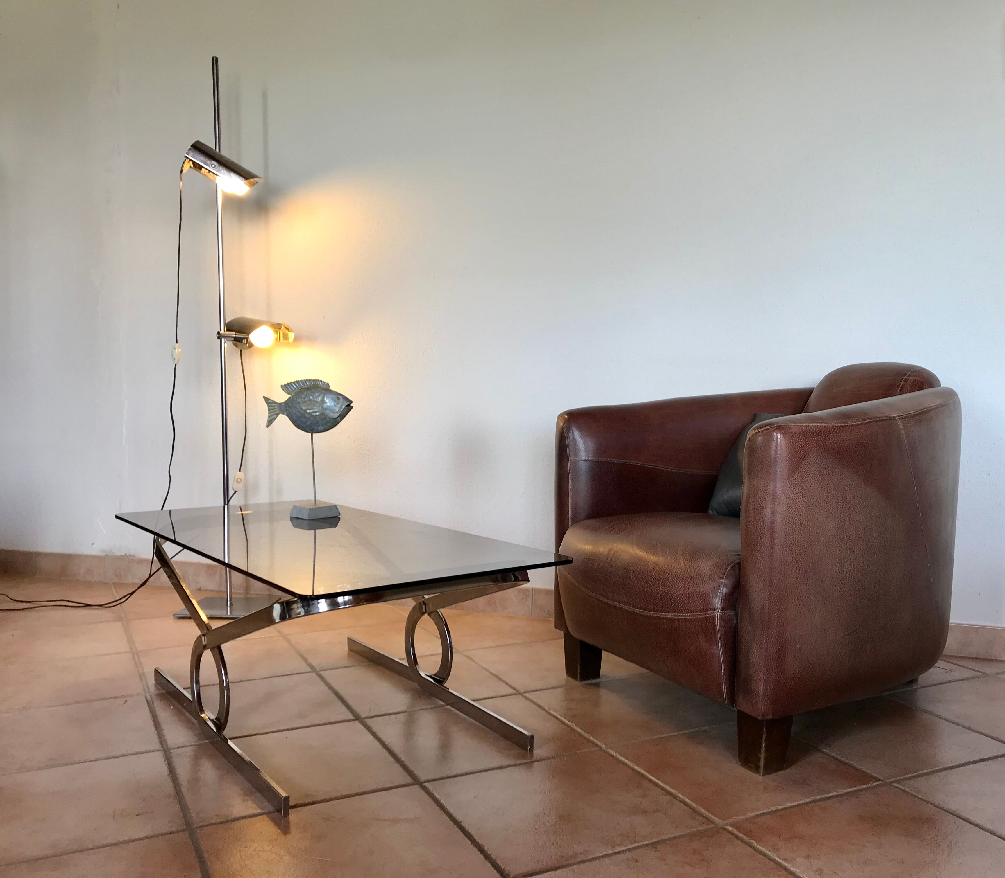 Coffee table 70s glass and chrome