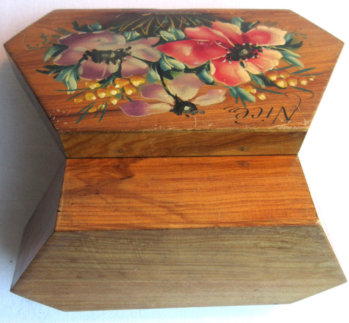 Art Deco jewellery box painted olive wood from Mimosa and Anémones, NICE