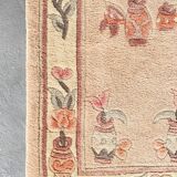Vintage Chinese rug, beige and pink tones