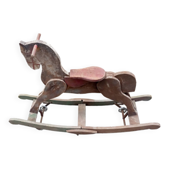 wooden rocking horse with retractable wheels