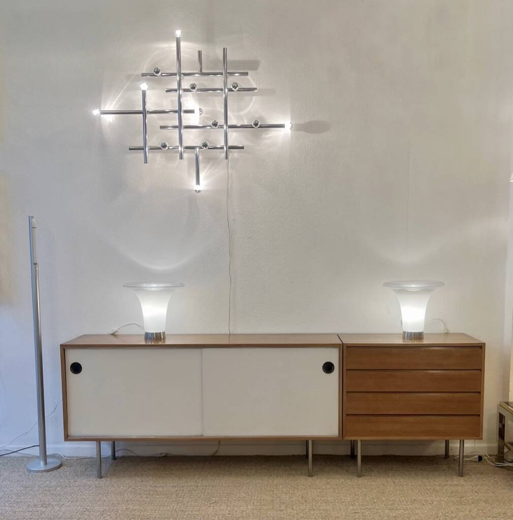 Kurt Thut vintage enfilade in 2 parts, walnut and metal from the 1950s.