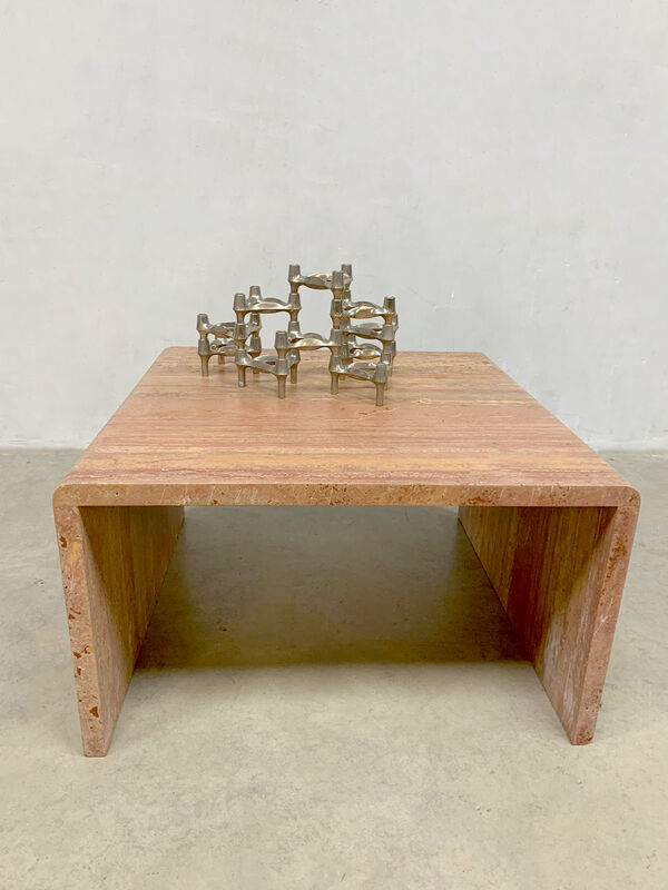 Table basse vintage italienne en travertin marbre 'pink chique'